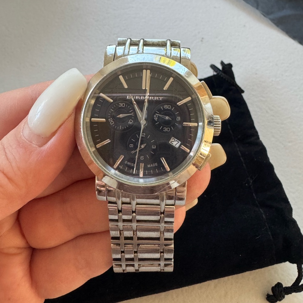 Burberry Silver Watch with Black Dial